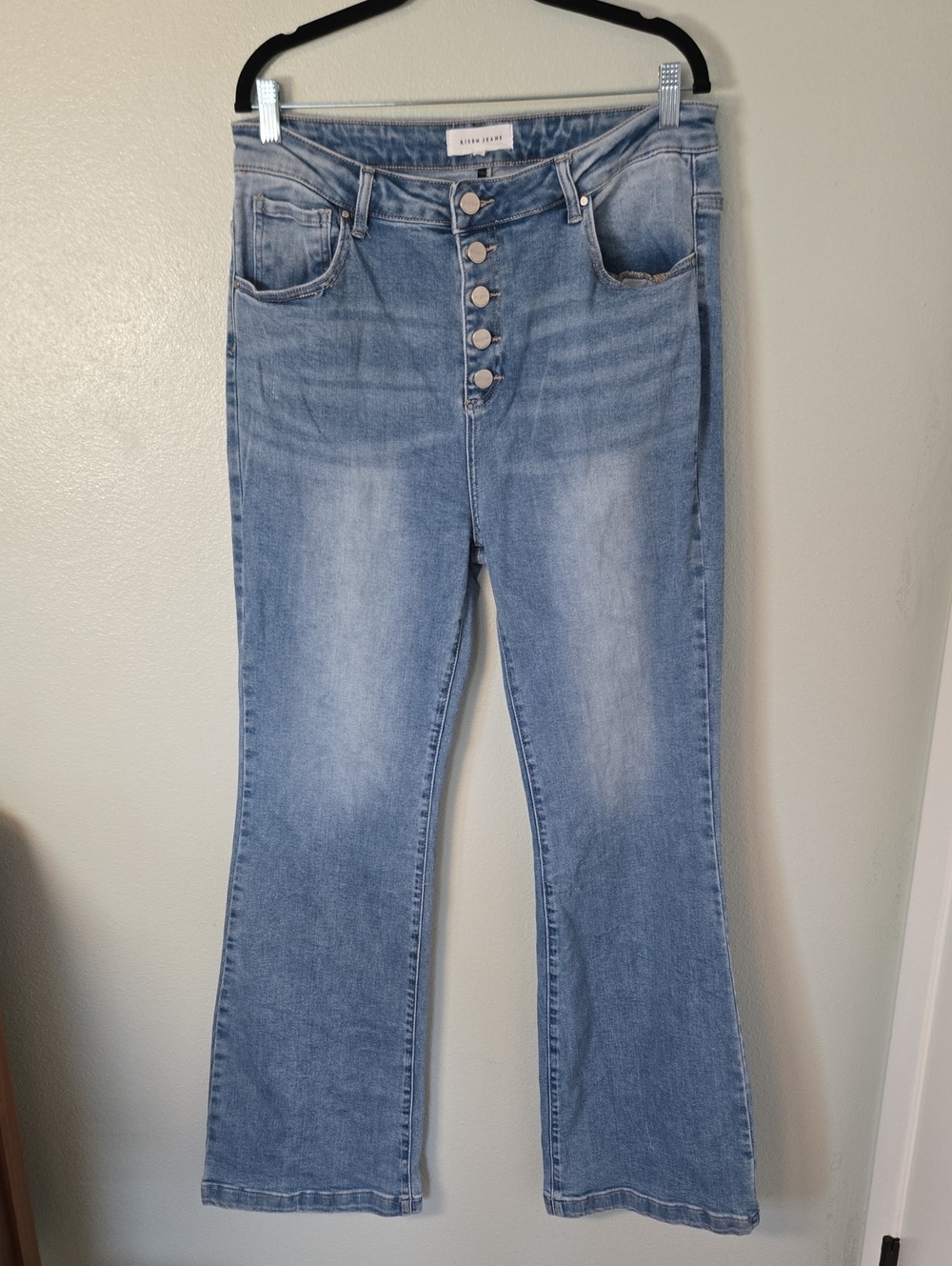 Risen Jeans | Button Fly High Rise Flare Jeans Size 1XL